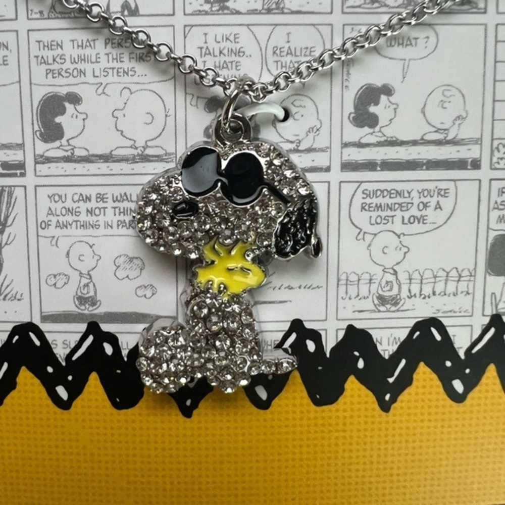Silver and Black Snoopy Jo Cool Woodstock Pendant Necklace::NWT::